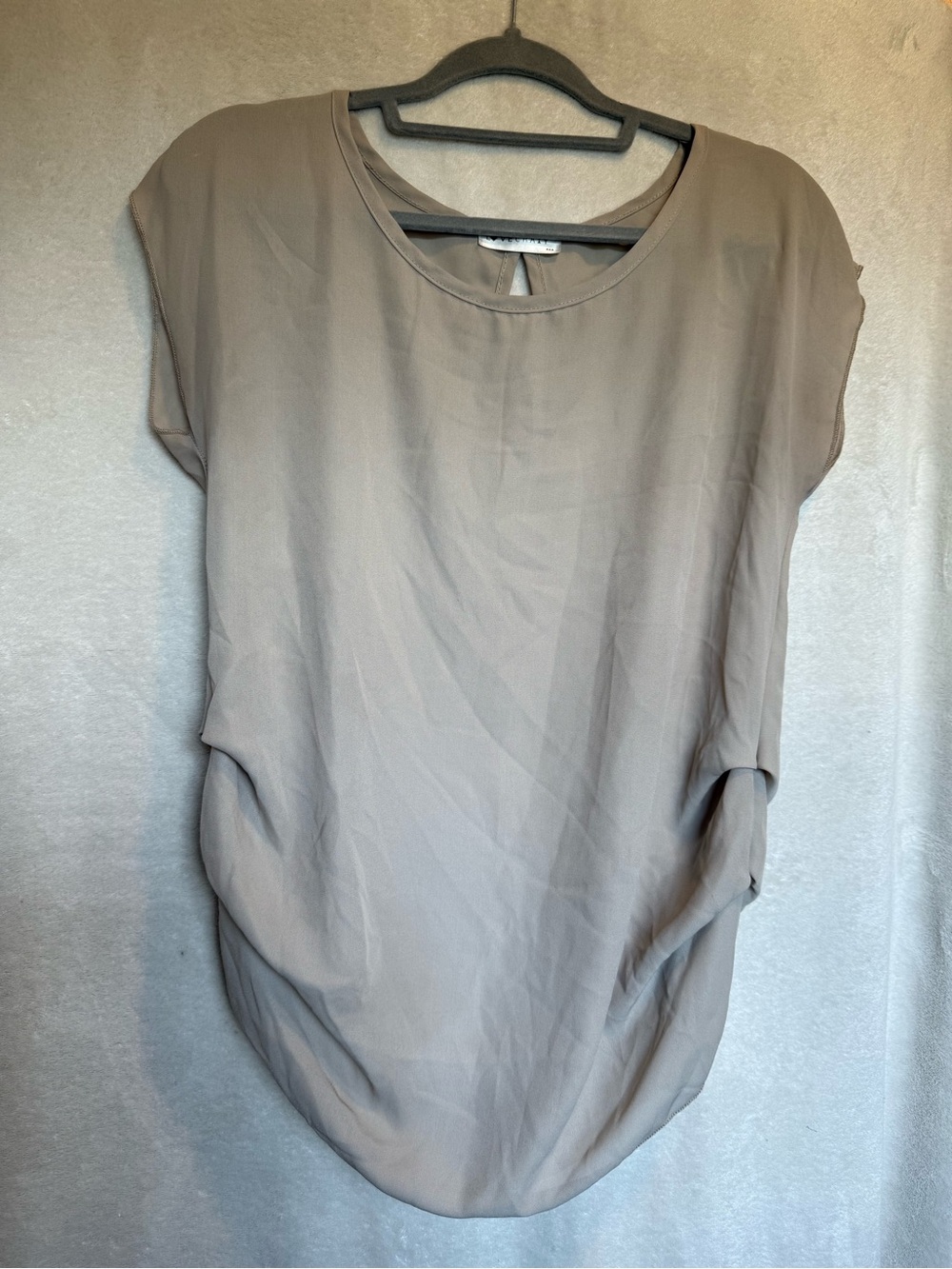 LoveCrazy Cap-Sleeve Blouse in Taupe